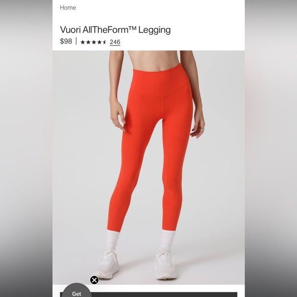 Vuori Pants - Vuori AllTheForm™ Legging Bright Poppy Small EUC